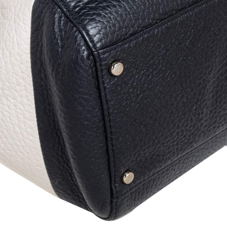 Pre Owned Kate Spade Black/White Leather Zip Satchel