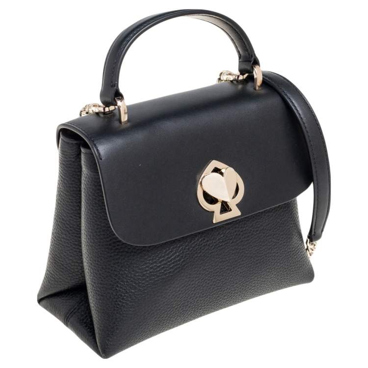 Pre Owned Kate Spade Black Leather Mini Romy Twistlock Top Handle Bag