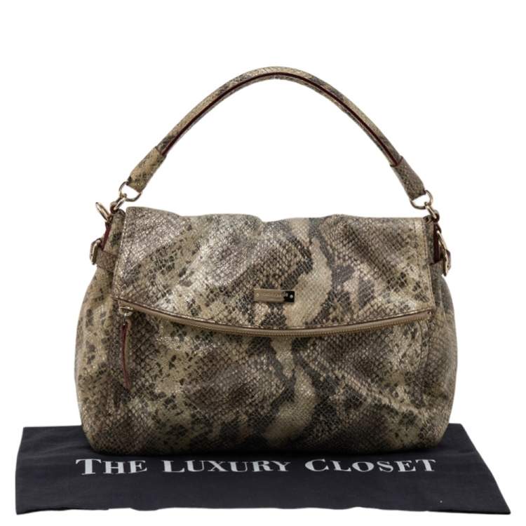 Pre Owned Kate Spade Metallic Two Tone Python Embossed Leather Top Handle Bag
