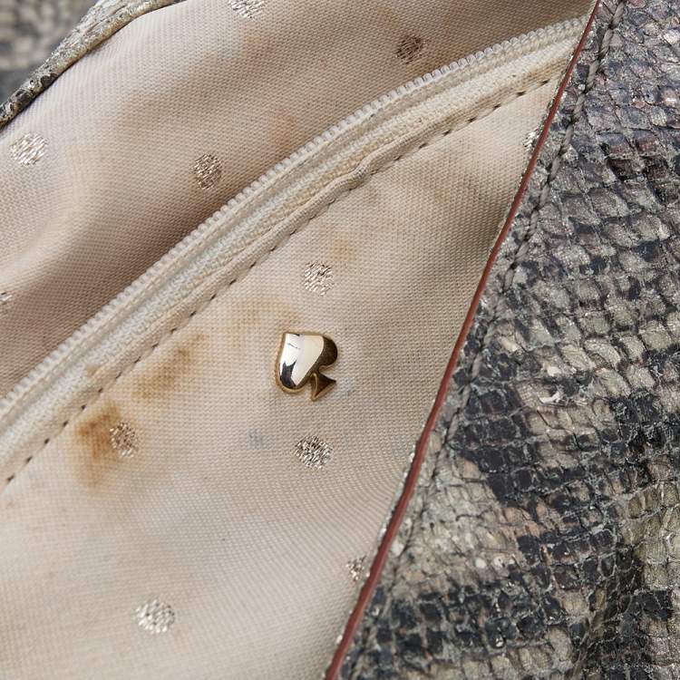 Pre Owned Kate Spade Metallic Two Tone Python Embossed Leather Top Handle Bag