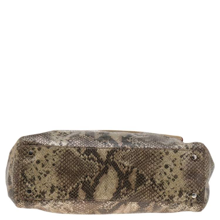 Pre Owned Kate Spade Metallic Two Tone Python Embossed Leather Top Handle Bag