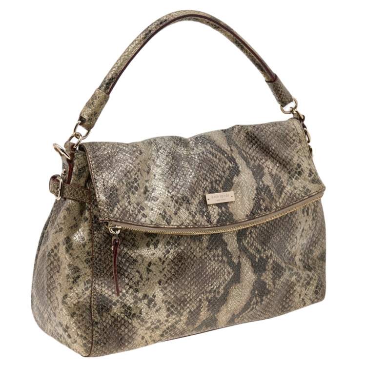 Pre Owned Kate Spade Metallic Two Tone Python Embossed Leather Top Handle Bag