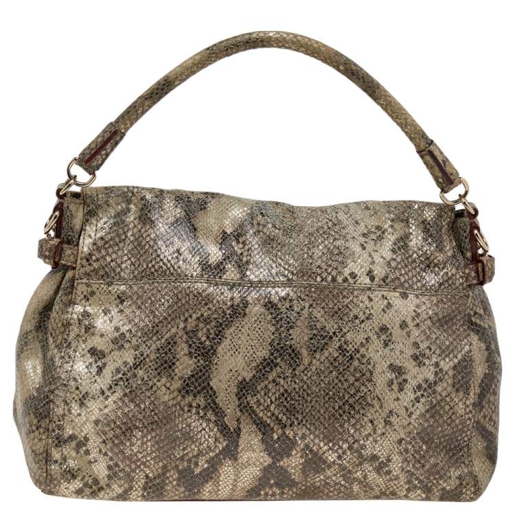 Pre Owned Kate Spade Metallic Two Tone Python Embossed Leather Top Handle Bag