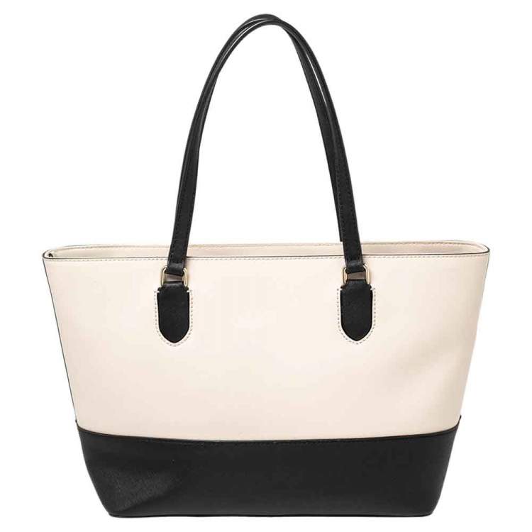 Pre Owned Kate Spade Black/Cream Saffiano Leather Top Zip Tote