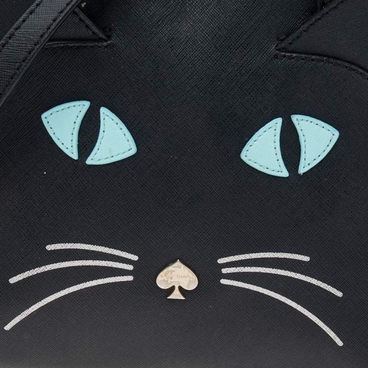 Pre Owned Kate Spade Black Leather Cat's Meow Cat Lottie Satchel