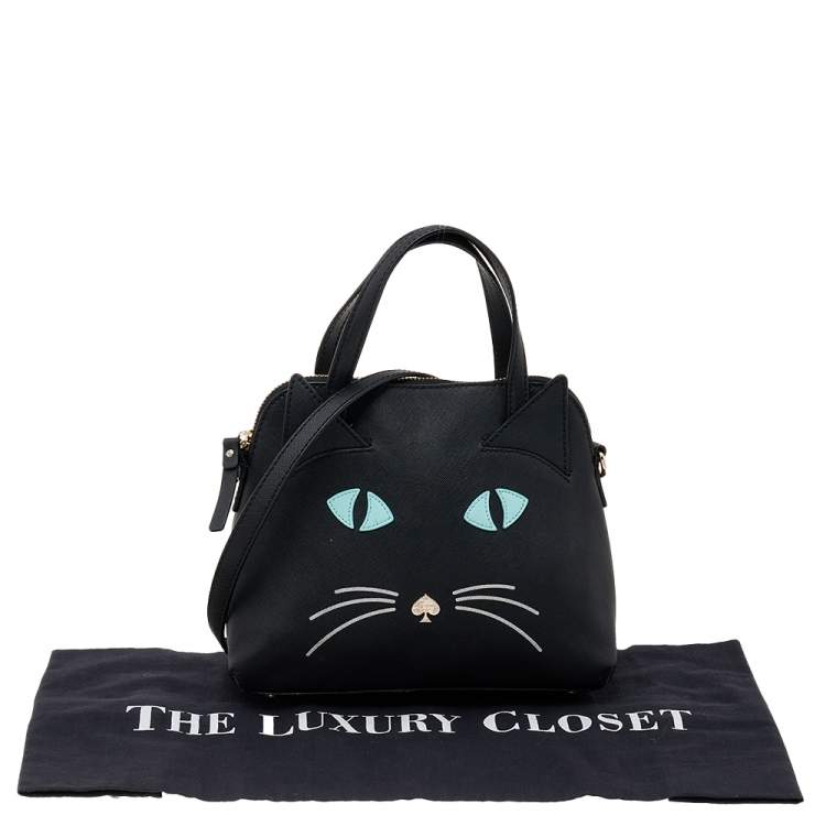 Pre Owned Kate Spade Black Leather Cat's Meow Cat Lottie Satchel