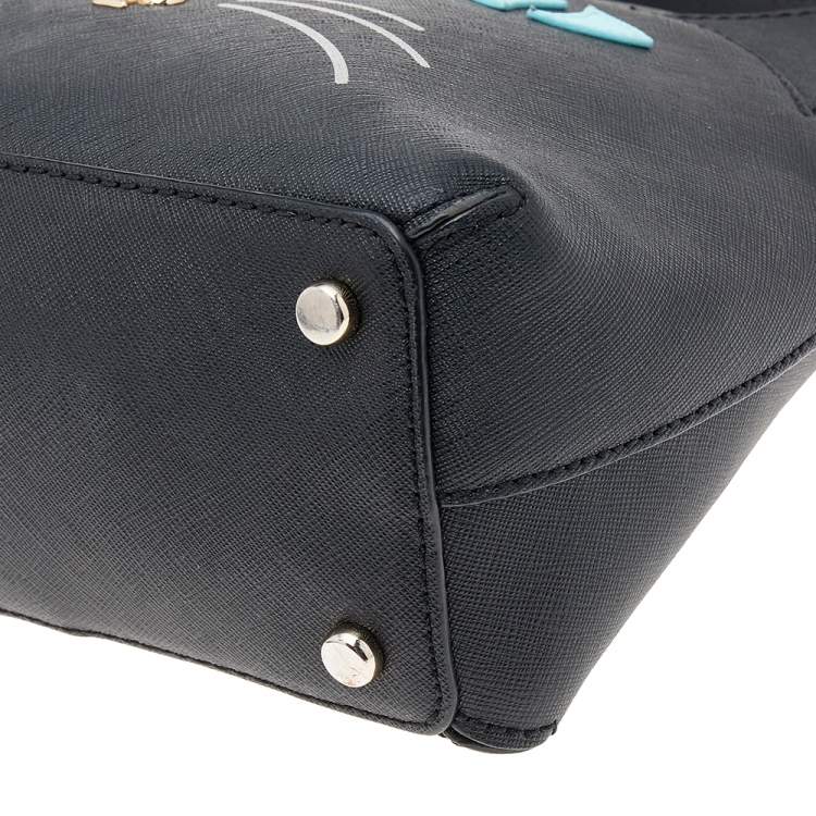 Pre Owned Kate Spade Black Leather Cat's Meow Cat Lottie Satchel