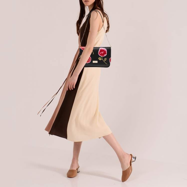 Pre Owned Kate Spade Black Leather Putnam Drive Hazy Rose Lizz Shoulder Bag 