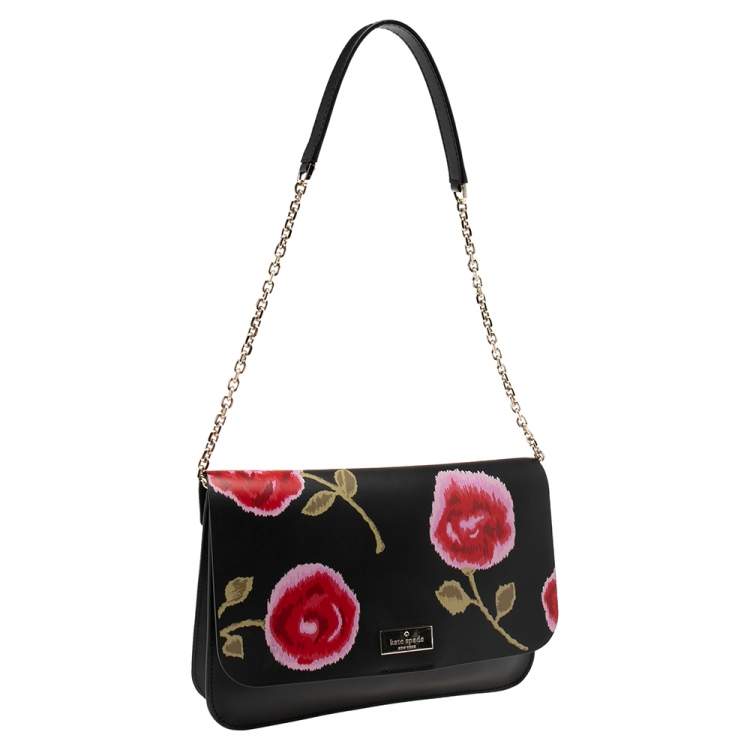 Pre Owned Kate Spade Black Leather Putnam Drive Hazy Rose Lizz Shoulder Bag 