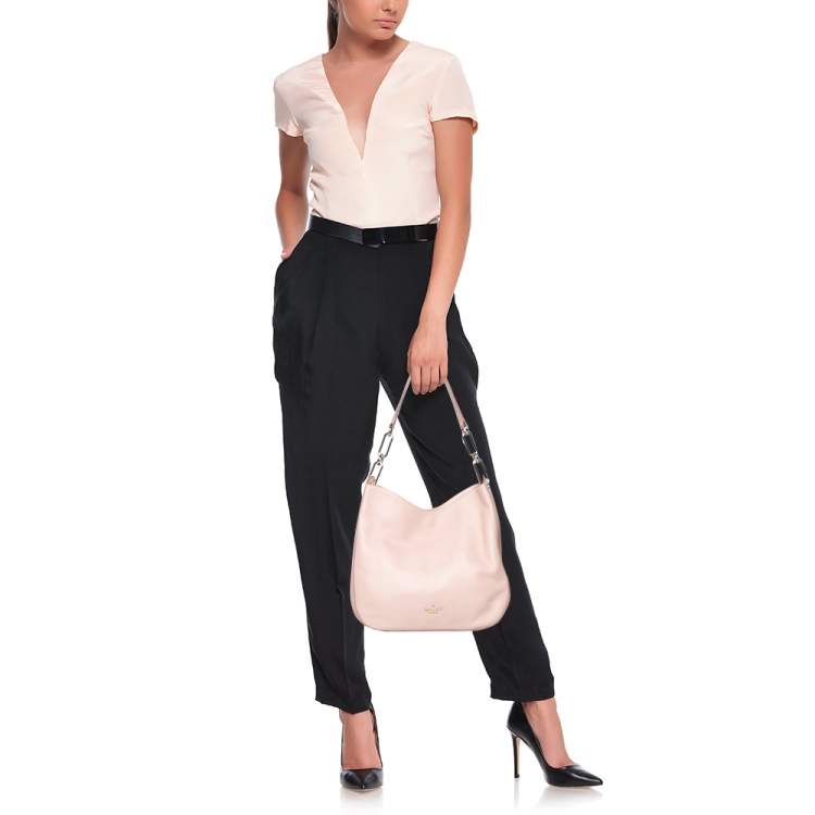 Pre Owned Kate Spade Light Pink Leather Snap Hobo