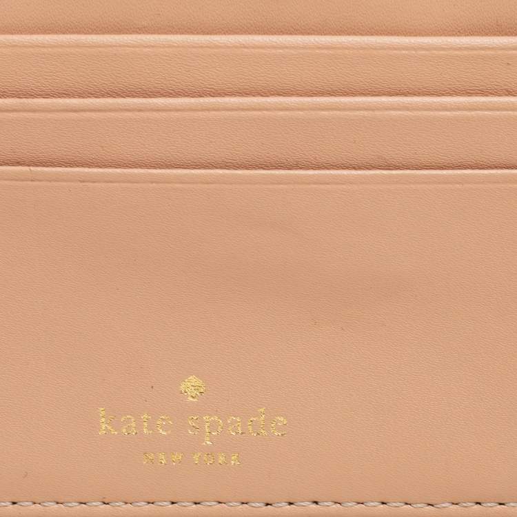 Pre Owned Kate Spade Beige/Green Leather Card Holder  