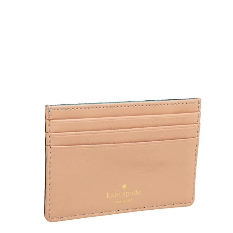 Pre Owned Kate Spade Beige/Green Leather Card Holder  