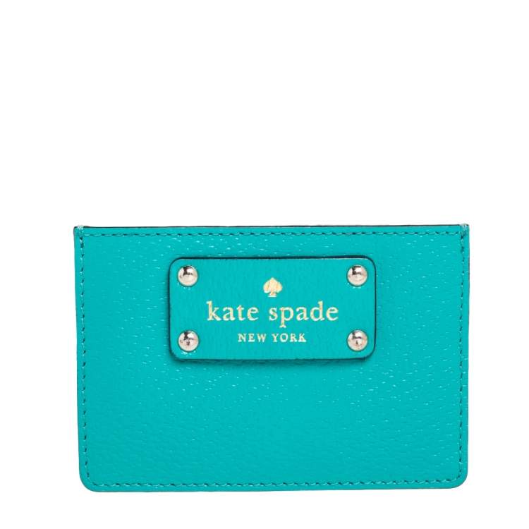 Pre Owned Kate Spade Beige/Green Leather Card Holder  