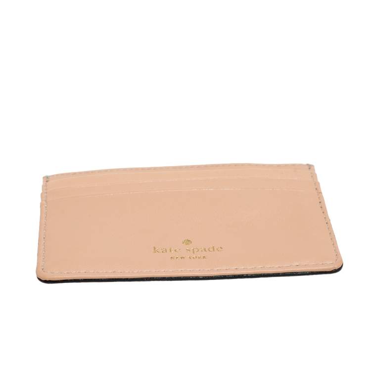 Pre Owned Kate Spade Beige/Green Leather Card Holder  