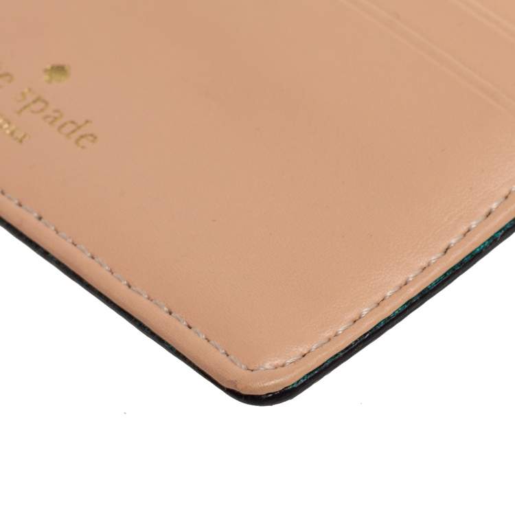 Pre Owned Kate Spade Beige/Green Leather Card Holder  