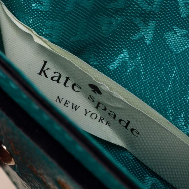 Pre Owned Kate Spade Beige/Green Leather Card Holder  