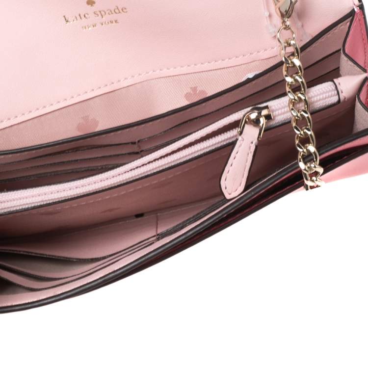 Pre Owned Kate Spade Pink Leather Gemma Scalloped Wallet on Chain