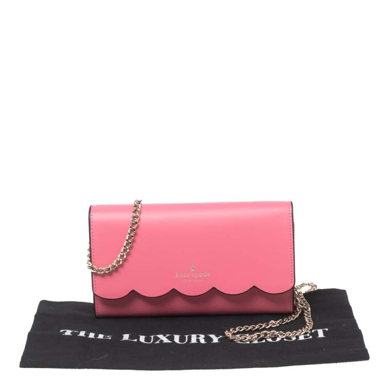 Pre Owned Kate Spade Pink Leather Gemma Scalloped Wallet on Chain