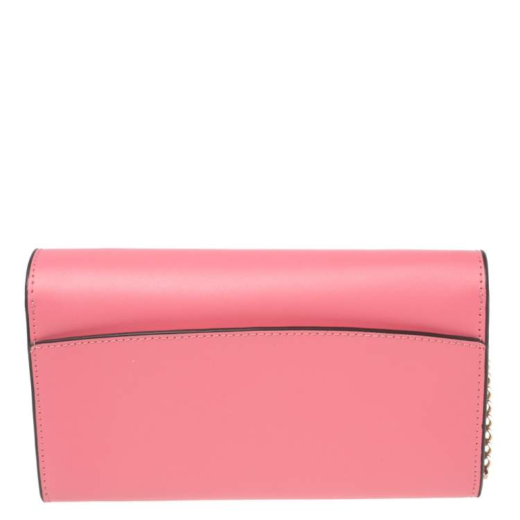 Pre Owned Kate Spade Pink Leather Gemma Scalloped Wallet on Chain