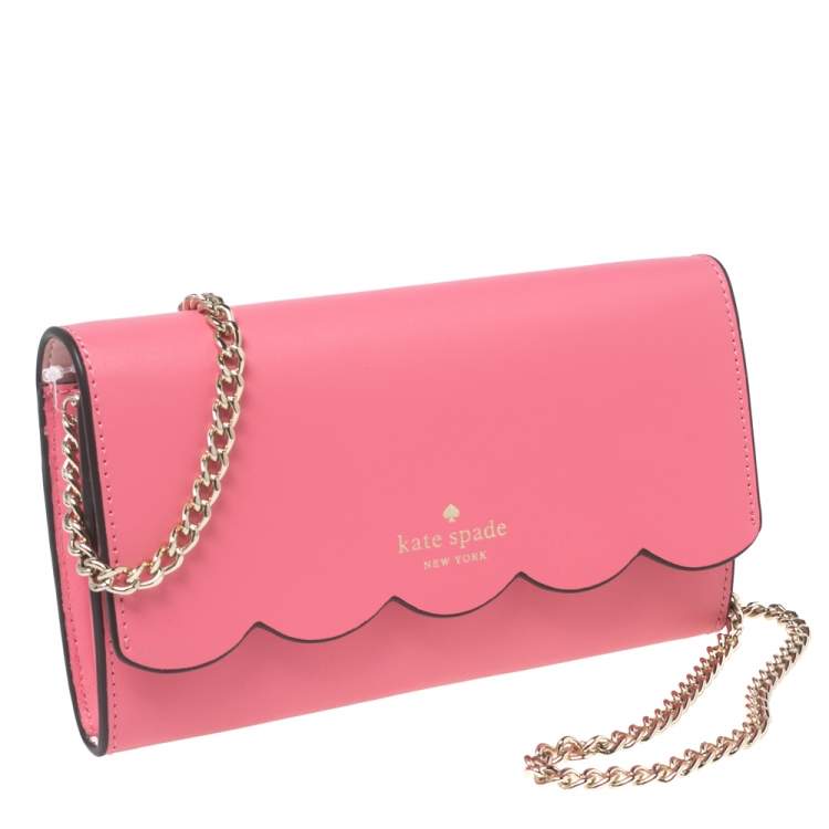 Pre Owned Kate Spade Pink Leather Gemma Scalloped Wallet on Chain
