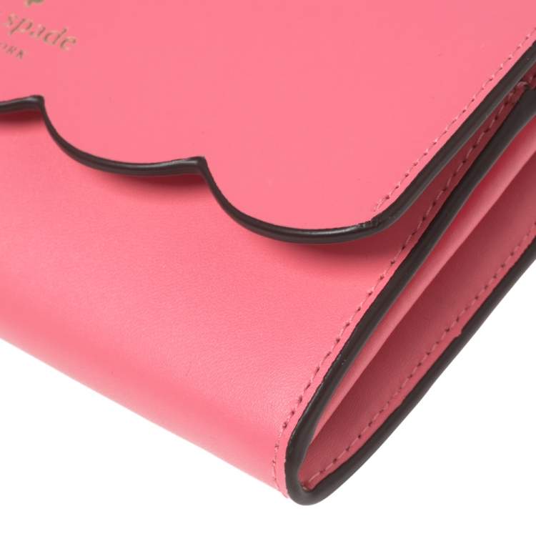 Pre Owned Kate Spade Pink Leather Gemma Scalloped Wallet on Chain