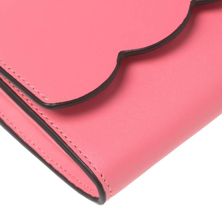 Pre Owned Kate Spade Pink Leather Gemma Scalloped Wallet on Chain