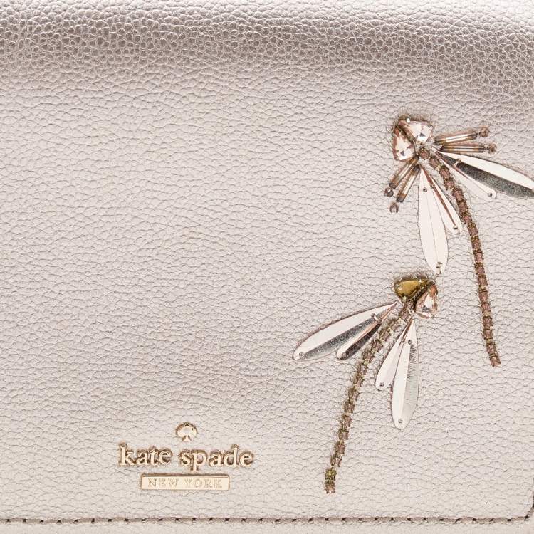 Pre Owned Kate Spade Metallic Beige Leather Mini Nora Top Handle Bag