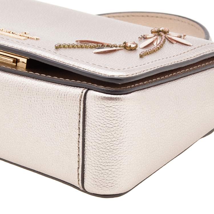 Pre Owned Kate Spade Metallic Beige Leather Mini Nora Top Handle Bag