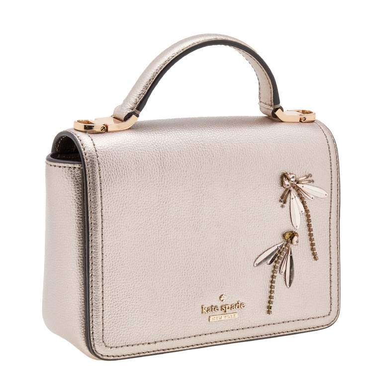 Pre Owned Kate Spade Metallic Beige Leather Mini Nora Top Handle Bag