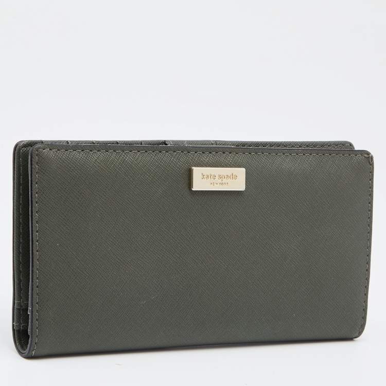 Pre Owned Kate Spade Moss Green Saffiano Leather Spencer Bifold Wallet