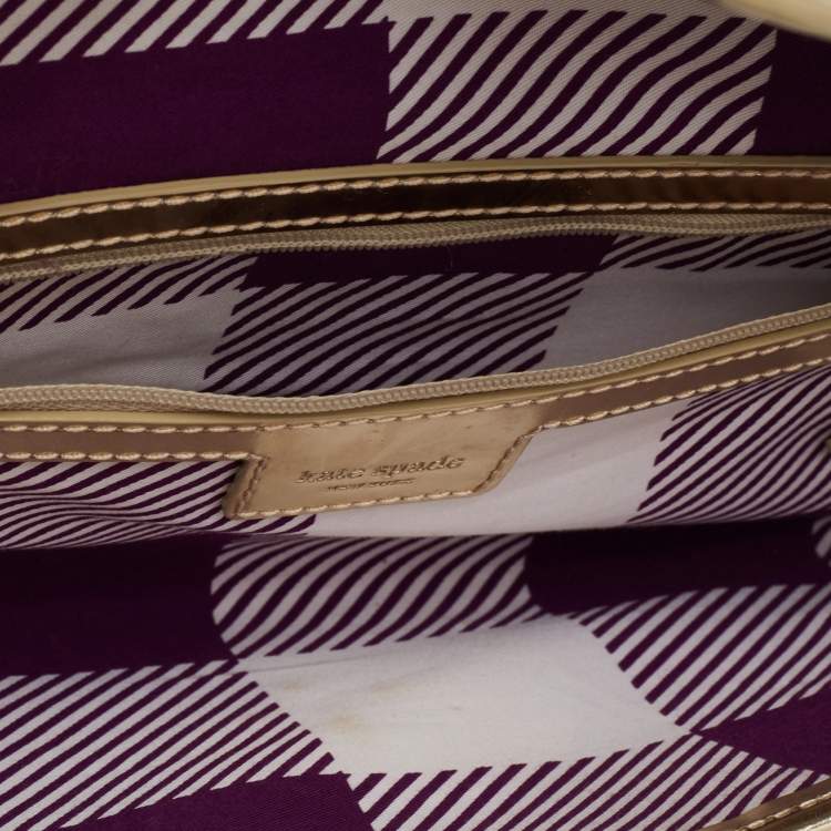 Pre Owned Kate Spade Gold/Brown Woven Rattan and Leather Turnlock Flap Long Clutch