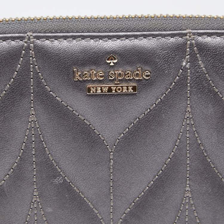 Pre Owned Kate Spade Grey Briar Lane Quilted Leather Neda Zip Around Wallet