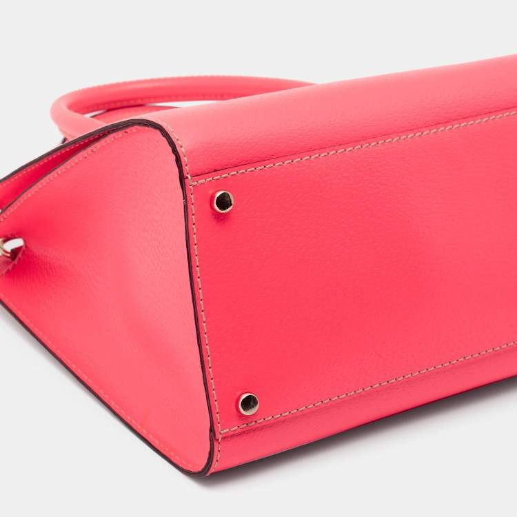 Pre Owned Kate Spade Neon Coral Pink Leather Tote