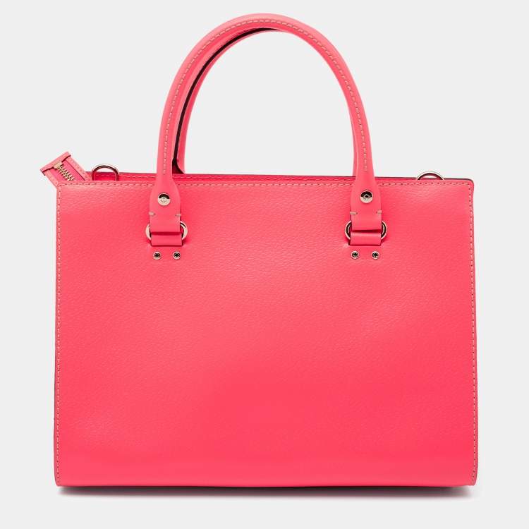 Pre Owned Kate Spade Neon Coral Pink Leather Tote