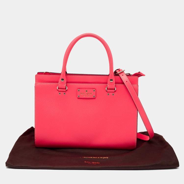 Pre Owned Kate Spade Neon Coral Pink Leather Tote