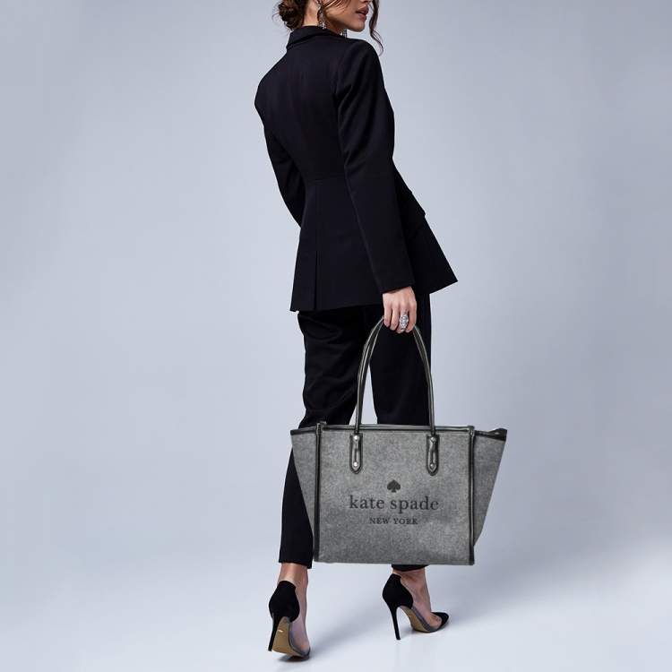 Kate Spade Grey/Black Felt Fabric and Leather Ella Tote Kate Spade
