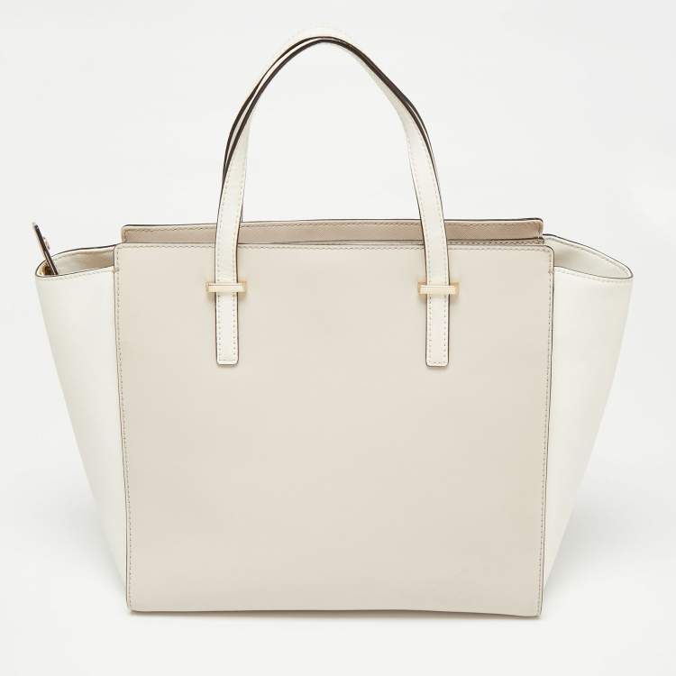 Pre Owned Kate Spade White/Beige Leather Cedar Street Hayden Tote