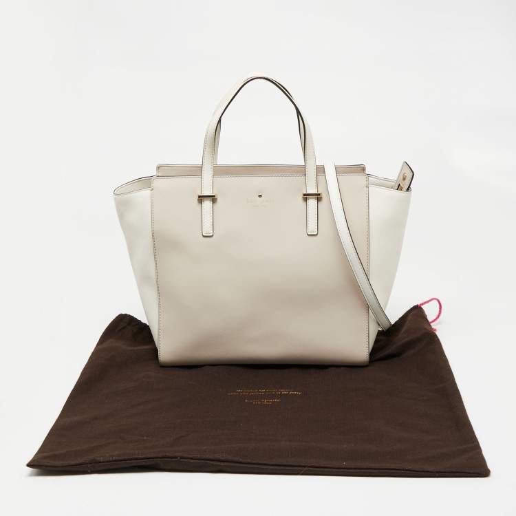 Pre Owned Kate Spade White/Beige Leather Cedar Street Hayden Tote