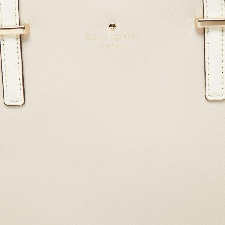 Pre Owned Kate Spade White/Beige Leather Cedar Street Hayden Tote