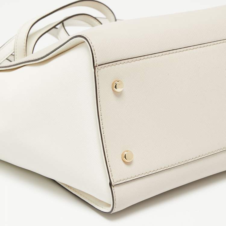 Pre Owned Kate Spade White/Beige Leather Cedar Street Hayden Tote