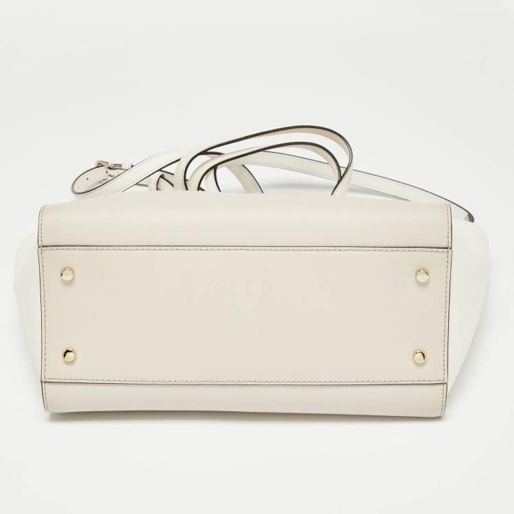 Pre Owned Kate Spade White/Beige Leather Cedar Street Hayden Tote