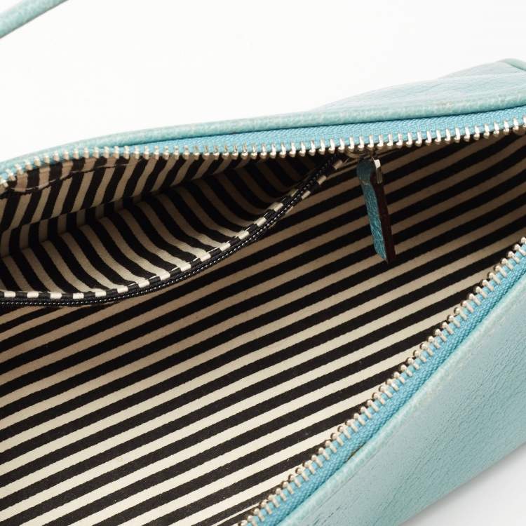 Pre Owned Kate Spade Mint Green Leather Zip Chain Baguette 