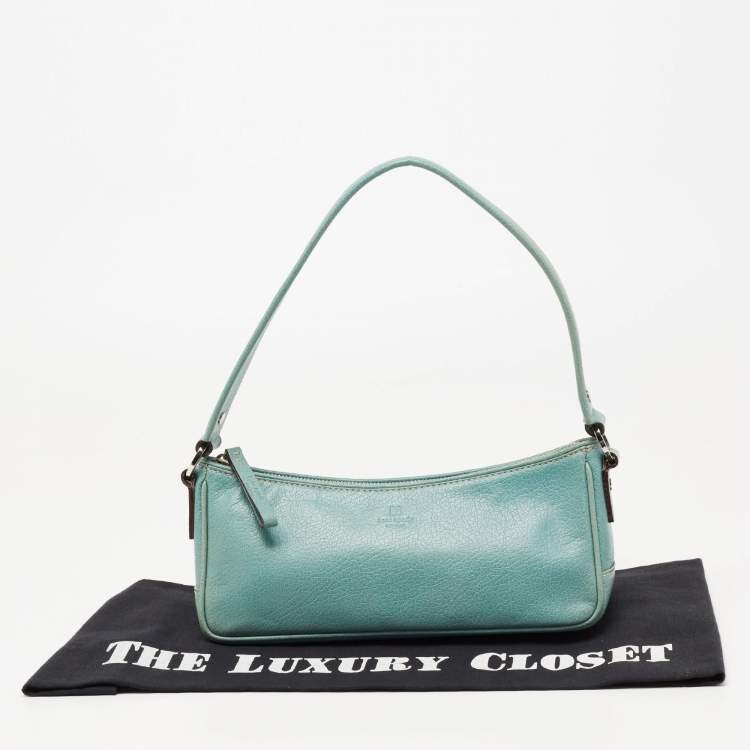 Pre Owned Kate Spade Mint Green Leather Zip Chain Baguette 