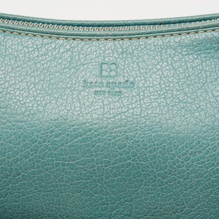 Pre Owned Kate Spade Mint Green Leather Zip Chain Baguette 