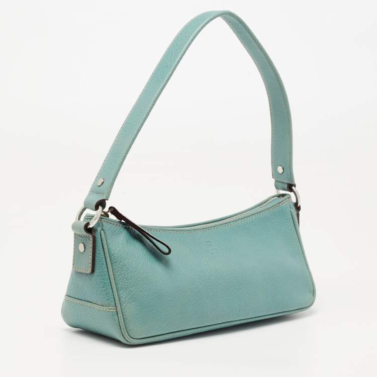 Pre Owned Kate Spade Mint Green Leather Zip Chain Baguette 