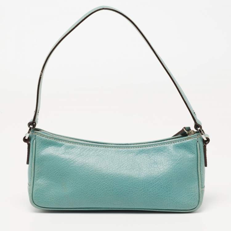Pre Owned Kate Spade Mint Green Leather Zip Chain Baguette 
