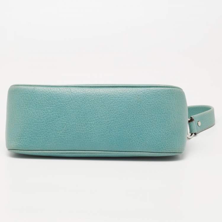 Pre Owned Kate Spade Mint Green Leather Zip Chain Baguette 