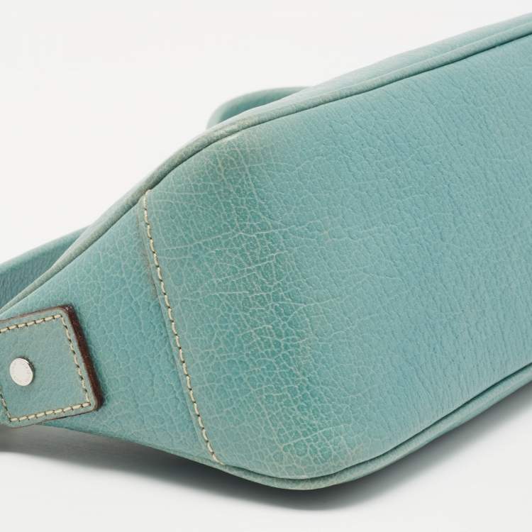 Pre Owned Kate Spade Mint Green Leather Zip Chain Baguette 