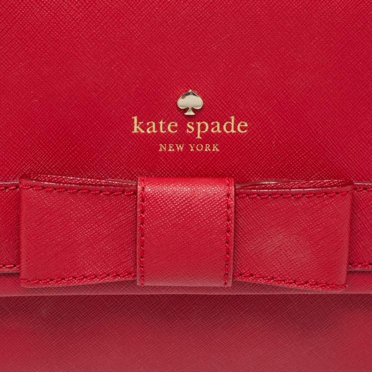 Pre Owned Kate Spade Red Saffiano Leather Bow Flap Shoulder Bag