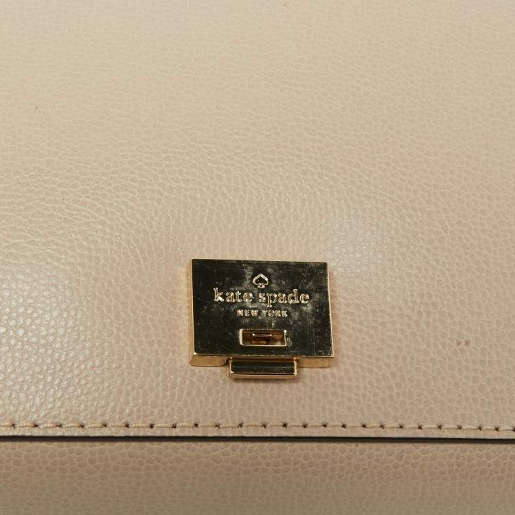 Pre Owned Kate Spade Beige/White Leather Flap Top Handle Bag